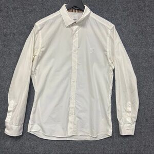 Burberry white M logo embroyeded button up shirt